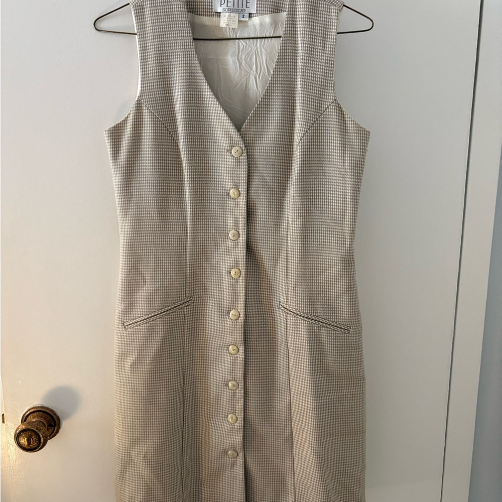 Petite Sophisticate Beige Houndstooth Dress